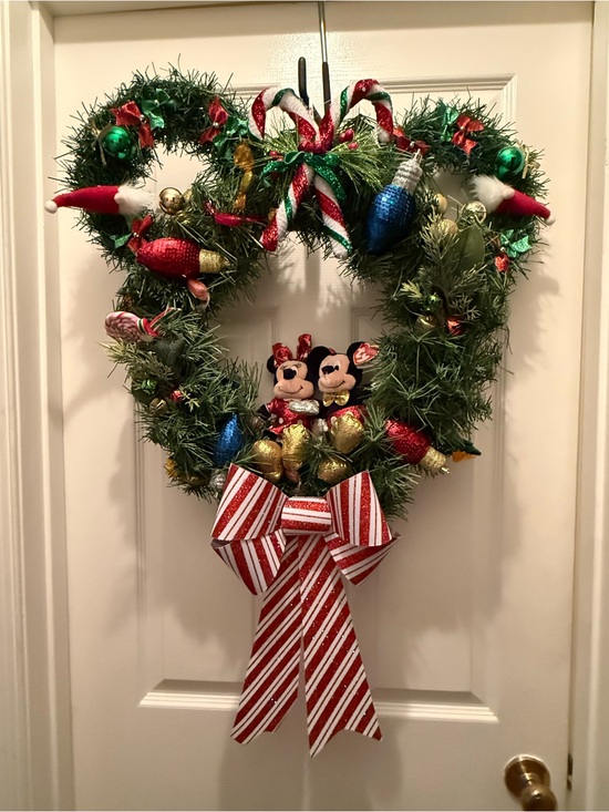 Other - Disney-Inspired Green Mickey Holiday Wreath with Red & White Bow